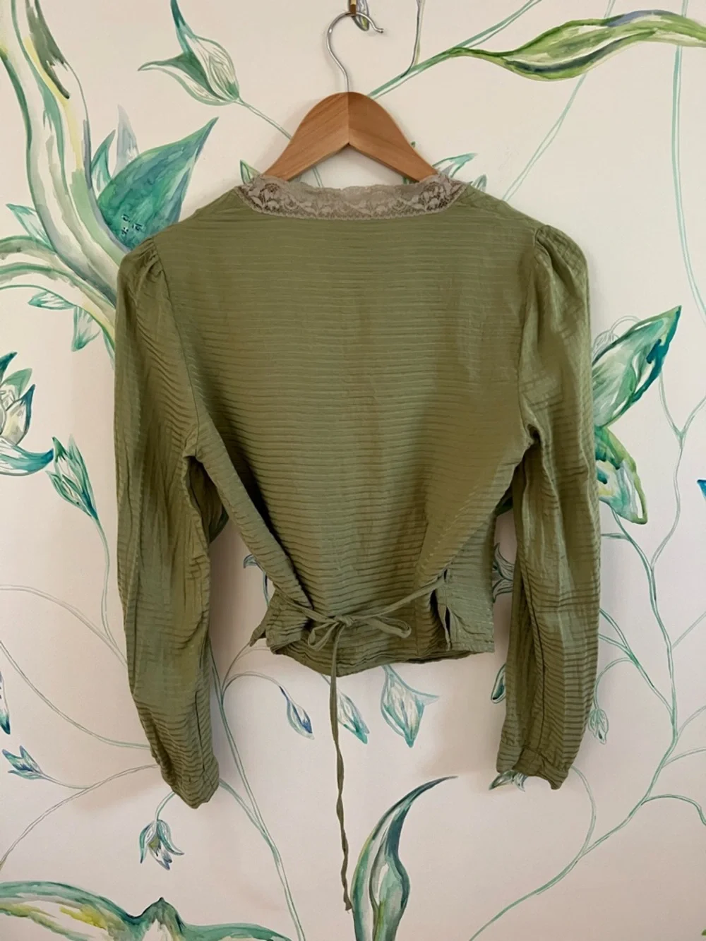 Rouje Olive Lace-Trim Wrap Blouse - Picture 4 of 4